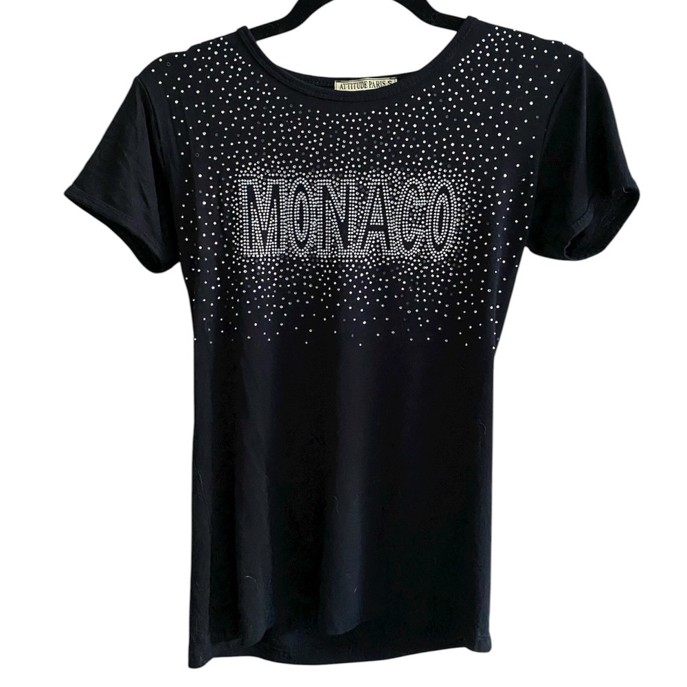 Monaco Black Tee With Rhinestones